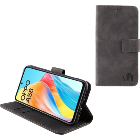 Lime Successories Lime ���� Oppo A58 4G 6.72'' Essential Magnet Book Stand Clip GREY