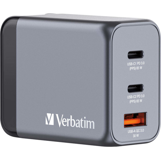 Verbatim GNC-65 GaN Charger 3 Port 65W USB A/C (EU/UK/US) - (32201)