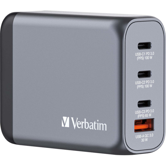 Verbatim GNC-100 GaN Charger 4 Port 100W USB A/C (EU/UK/US) - (32202)
