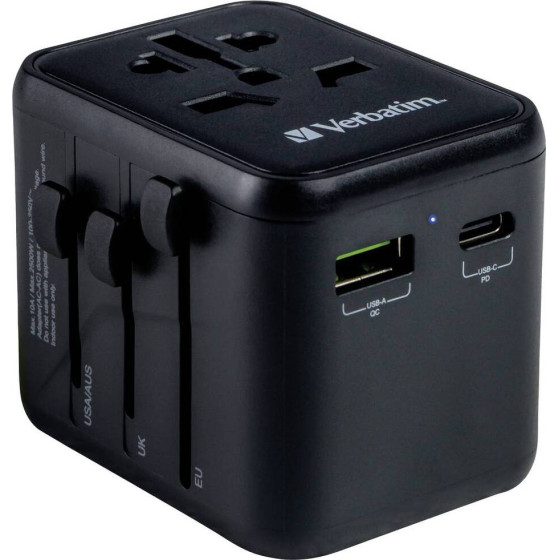 Verbatim Universal Travel Adapter UTA-02 PD20W / QC / 1xUSB / 1xType-C - (49544)