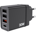 Verbatim CHR-30EU1 USB Charger 30W with 1 x USB-C(R) PD 20W / 1 x USB-A QC 3.0 / 2 x USB-A 10W Black (EU) - (49700)