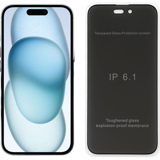 Idol 1991 Tempered Glass Iphone 15 6.1'' 9H 0.25mm Premium Privacy Antispy Semi Curved Full Glue BLACK