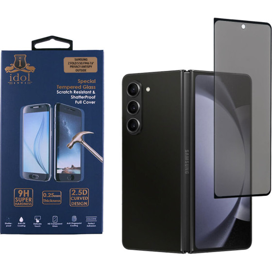 Idol 1991 Tempered Glass Samsung Z Fold 5 5G F946 7.6'' 9H 0.25mm Privacy Antispy Semi Curved Outside Full Glue BLACK