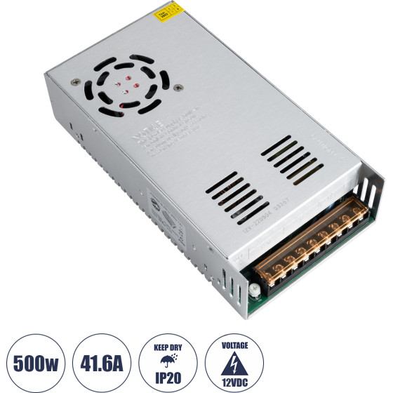 GloboStar ��������� ����������� Pelv ��� �������� Led 500W 41.6A - Ac 220-240V �� Dc 12V - IP20 �21 x �11 x �5cm - 2 ������ ������� - (73038)