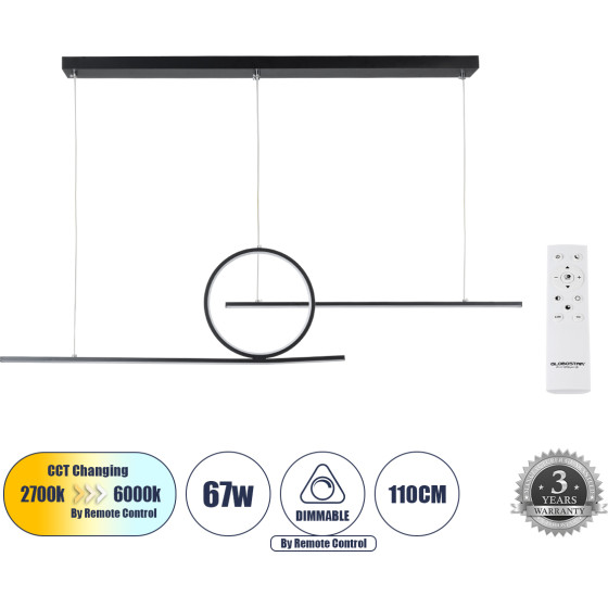 GloboStar Tereza �������� ��������� ������ Design Led Cct 67W 7504lm 300� Ac 220-240V - �������� �������� ���� ���������������� All In One ����� 6000k+������ 4500k+����� 2700K Dimmable �110x�4.5x�34cm - ����� - 3 ������ ������� - (61288)