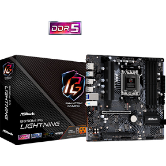 Asrock Mb Socket Amd AM5, Cs Amd B650, 4 Dimm Sockets DDR5, HDMI/DP, 2.5 Gigabit LAN, MICRO-ATX, 3YW. - (B650M Pg LIGHTNING)