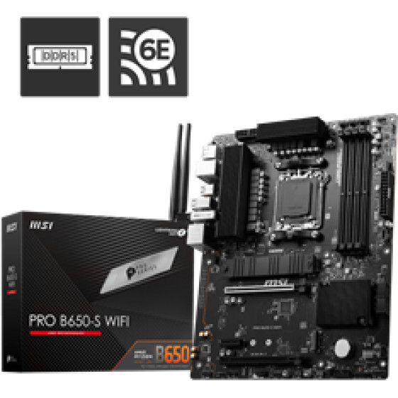 MSI Mb Pro B650-S WIFI, Socket Amd AM5, Cs Amd B650, 4 Dimm Sockets DDR5, DP/HDMI, 2.5 Gigabit LAN, WIFI, ATX, 3YW. - (911-7E26-006)