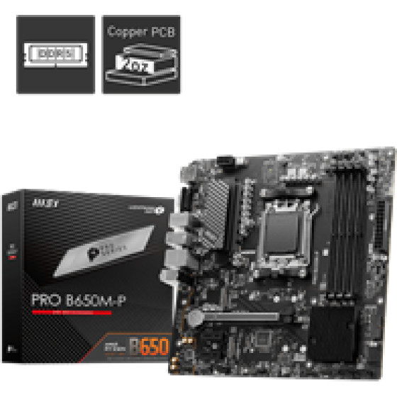 MSI Mb Pro B650M-P, Socket Amd AM5, Cs Amd B650, 4 Dimm Sockets DDR5, HDMI/DP/VGA, 2.5 Gigabit LAN, MICRO-ATX, 3YW. - (911-7D46-013)