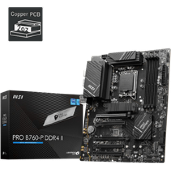 MSI Mb Pro B760-P DDR4 II, Socket Intel LGA1700 14th/13th/12th Gen CPU, Cs Intel B760, 4 Sockets DDR4, DP/HDMI, 2.5 Gigabit LAN, ATX, 3YW. - (911-7E29-001)