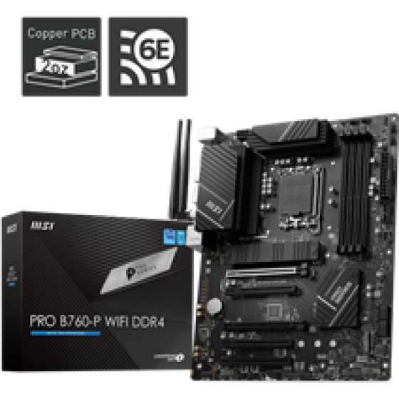 MSI Mb Pro B760-P Wifi DDR4, Socket Intel LGA1700 14th/13th/12th GEN, Cs Intel B760, 4 Dimm Sockets DDR4, DP/HDMI, 2.5 Gigabit LAN, WIFI, ATX, 3YW. - (911-7D98-001)