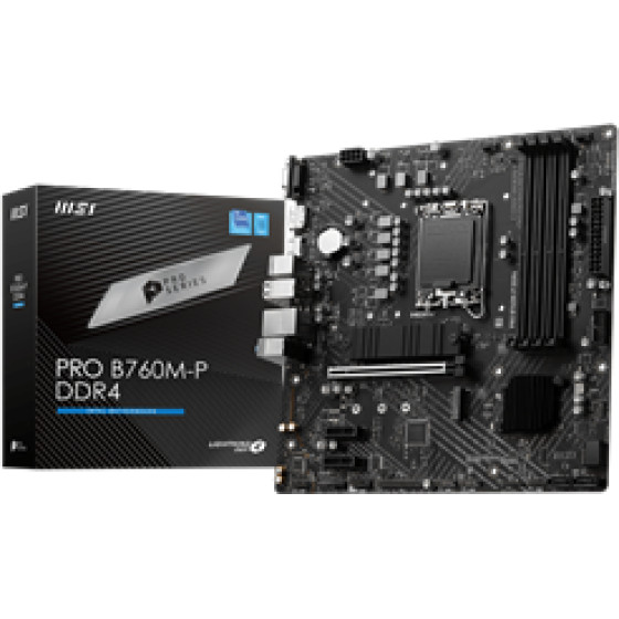 MSI Mb Pro B760M-P DDR4, Socket Intel LGA1700 13th/12th GEN, Cs Intel B760, 4 Dimm Sockets DDR4, VGA/DP/HDMI, Gigabit LAN, M-ATX, 3YW. - (911-7E02-006)