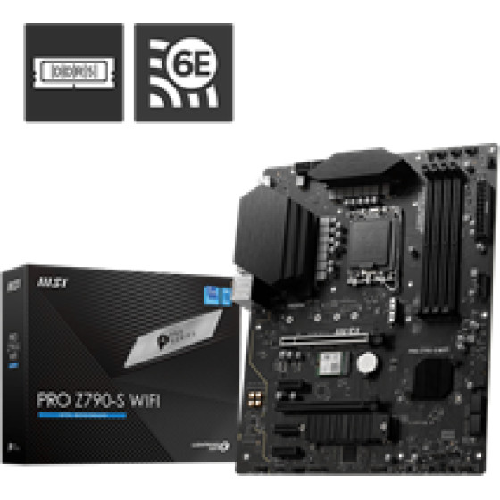 MSI Mb Pro Z790-S WIFI, Socket Intel LGA1700 14th/13th/12th Gen CPU, Cs Intel Z790, 4 Dimm Sockets DDR5, DP/HDMI, 2.5 Gigabit LAN, WIFI, ATX, 3YW. - (911-7D88-001)