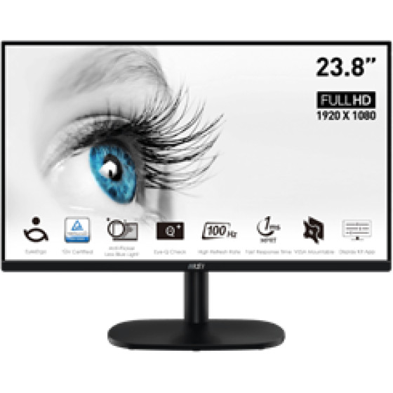 MSI Monitor Pro MP245V, Flat Va FHD, 23.8'', 16:9, 300 CD/M2, 4000:1, 1MS, 100Hz, 1920x1080, HDMI/VGA/Hp OUT, BLACK, 2YW. - (9S6-3PC0CM-002)