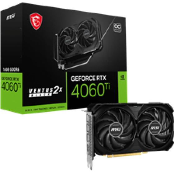 MSI Vga PCI-E Nvidia Gf Rtx 4060 Ti Ventus 2X Black 16G OC, 16GB/128BIT, GDDR6, HDMI/3x Display PORT, Dual FAN, 2 Slot FANSINK, 3YW. - (912-V517-014)