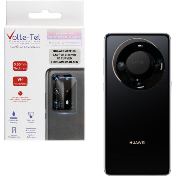 Volte-Tel Tempered Glass Huawei Mate 60 6,69'' 9H 0.25mm 3D Curved For Camera BLACK