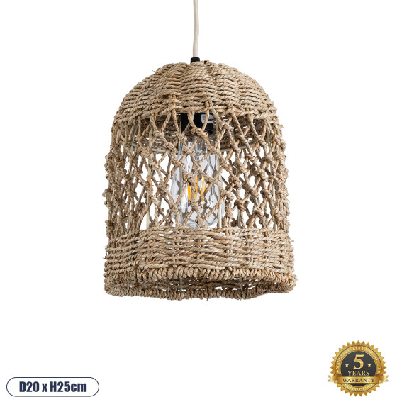 GloboStar Ecuador Boho �������� ��������� ������ �������� 1 x E27 AC220-240V IP20 - �20 x �25cm - ���� Seagrass - ���� ������ ������� - 5 ������ ������� - (02121)