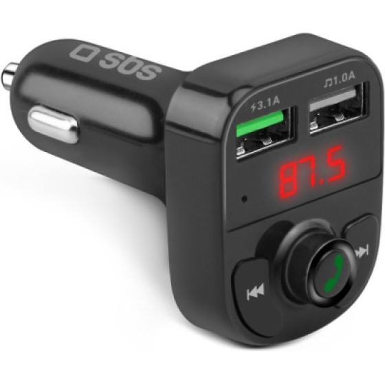SBS Car Charger Fm Transmitter 15W 3.4A Black - (CARFM2USB)