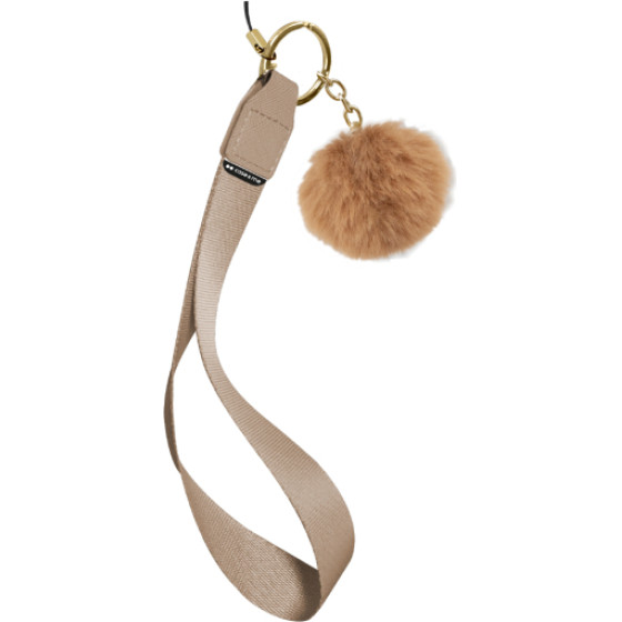 SBS Wrist Strap For Smartphone With Pompom Beige - (CMWINTERLACEB)