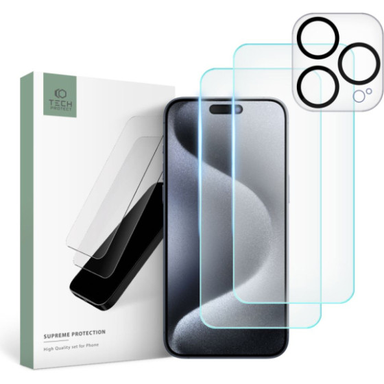 Tech-Protect Supreme Set Tempered Glass Camera + Screen Iphone 15 Pro Max - (TPSUIP15PM)
