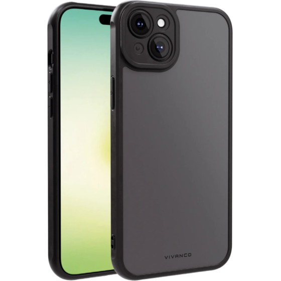 Vivanco Frosted Cover Camera Protection Iphone 15 Plus Semi transparent/Black Backcover - (63913)