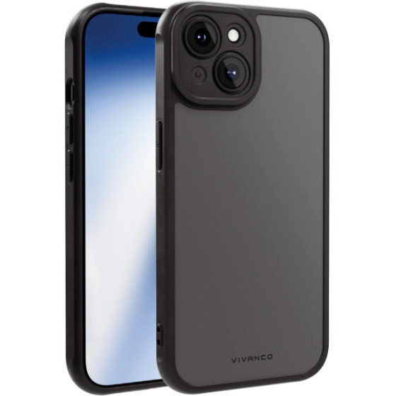 Vivanco Frosted Cover Camera Protection Iphone 15 Semi transparent/Black Backcover - (63891)