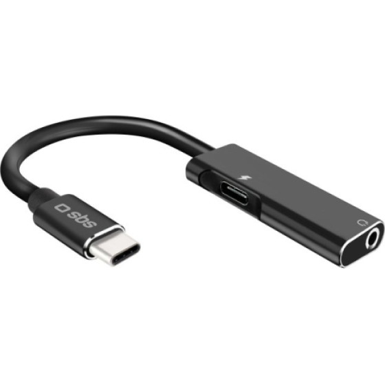 SBS Audio Adaptor Type C To Jack 3.5 And Charging Black - (JACKTYCCHARGK)