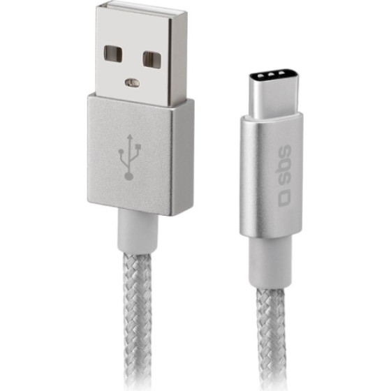 SBS Data Cable Type C 1.5m Nylon Barined Silver - (CABLETC15BS)