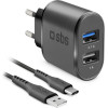 SBS Travel Charger 2 Ports 2.1A + Data Cable Type C 1m Black - (ITTRC2U2AFASTK)