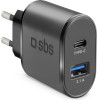 SBS Travel Charger 2 Ports USB/Type C 2.1A Black - (RAVUSBTC2AFAST)
