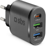 SBS Travel Charger 3 Ports USB/USB/Type C Pd 30W Black - (TR2USBTCPD30W)