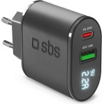 SBS Travel Charger Lcd 2 Ports USB/Type C Pd 20W Black - (TREV20PDW)