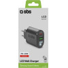 SBS Travel Charger Lcd 2 Ports USB/Type C Pd 20W Black - (TREV20PDW)