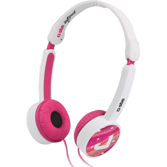 SBS Wired Headphone Kids Foldable With Volume Limitation 85 Db Pink White - (HEADPHONEVOLLI)