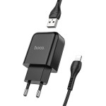 Hoco Travel Charger N2 2A + Data Cable Lightning Black - (HCTCN2LB)