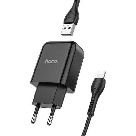 Hoco Travel Charger N2 2A + Data Cable Lightning Black - (HCTCN2LB)
