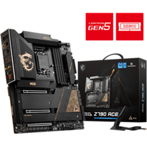 MSI Mb Meg Z790 ACE, Socket Intel LGA1700 14TH/13TH/12TH GEN, Cs Intel Z790, 4 Dimm Sockets DDR5, TYPE-C DP, 2.5 Gigabit LAN, WIFI, E-ATX, 3YW. - (911-7D86-001)