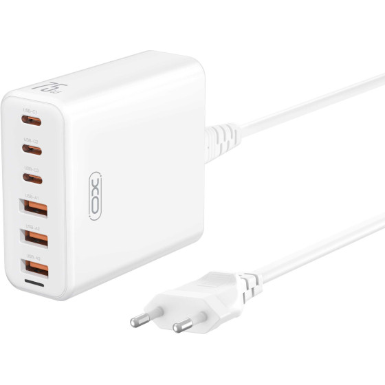 XO ��������� Desktop 75W Gan 3 ����� Usb + 3����� TYPE-C, 1.5M - (L133)