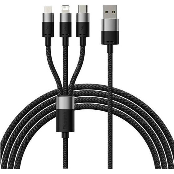 Baseus 3in1 Braided Usb To Lightning / Type-C / Micro Usb Cable 3.5A ����� 1.2m - (CAXS000001)