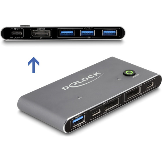 DeLock Displayport Kvm Switch �� 4x ����� Usb 5Gbps, 8K/30Hz, ���� - (18646)