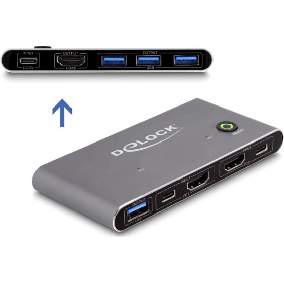 DeLock Hdmi Kvm Switch �� 4x ����� Usb 5Gbps, 8K/30Hz, ���� - (18647)