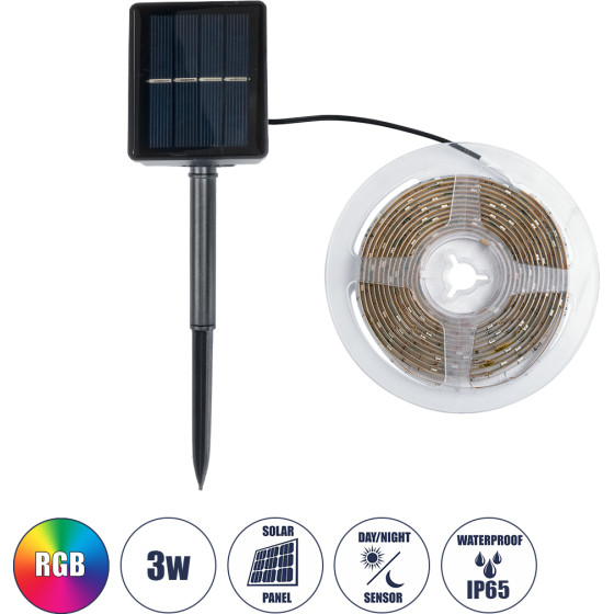 GloboStar Solar Ledstrip 70411 �������� ������ ��� ������ Led 3m 3W/3m 90LEd 2835 Smd 30lm/m 120� �� ������������ ����������� ����������� - ��������� IP65 - Rgb - �300 x �0.8 x �0.3cm - 2 ������ ������� - (70421)