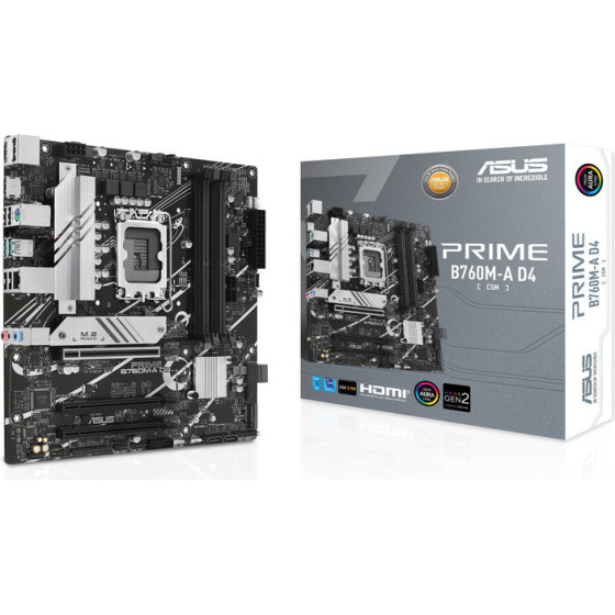Asus Motherboard Prime B760M-A D4-CSM, 1700, DDR4, Matx - (90MB1D00-M1EAYC)