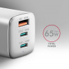 Axagon ACU-DPQ65 Gan Wall Charger, 3X Port (USB + Dual USB-C), PD3.0/QC4+/PPS/APPLE, 65W, Black