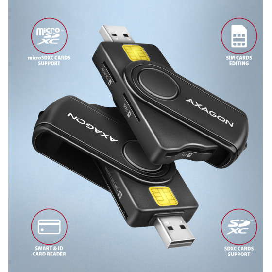 Axagon CRE-SMP2A USB Smart Card & SD/MICROSD/Sim Card POCKETREADER