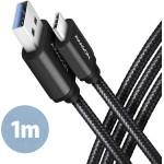 Axagon BUCM3-AM10AB Cable USB-C USB-A, 1M, USB 3.2 Gen 1, 3A, ALU, BRAID, Black