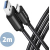 Axagon BUCM3-AM20AB Cable USB-C USB-A, 2M, USB 3.2 Gen 1, 3A, ALU, BRAID, Black