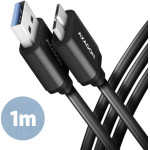 Axagon BUMM3-AM10AB Cable MICRO-B USB USB-A 3.2 Gen 1, 1M, 3A, ALU, PVC, Black