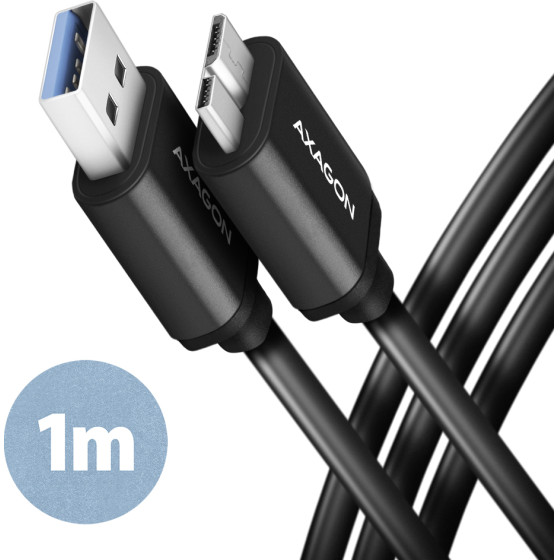 Axagon BUMM3-AM10AB Cable MICRO-B USB USB-A 3.2 Gen 1, 1M, 3A, ALU, PVC, Black