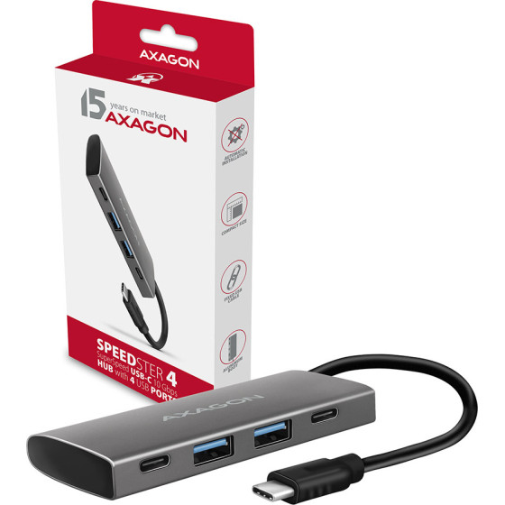 Axagon HMC-4G2 2X USB-A + 2X USB-C, USB-C 3.2 Gen 2 10GBps HUB, 13CM USB-C CABLE