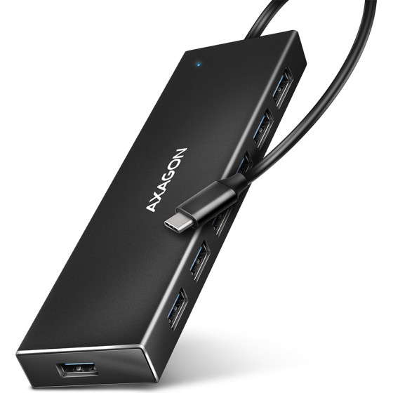Axagon HUE-F7C 7X USB 3.2 Gen 1 Alu Flat HUB, Micro Usb Power IN, 30CM USB-C CABLE